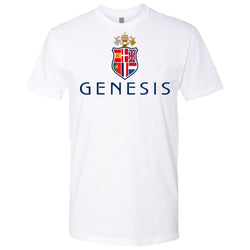 White t-shirt with Genesis logo on a white background