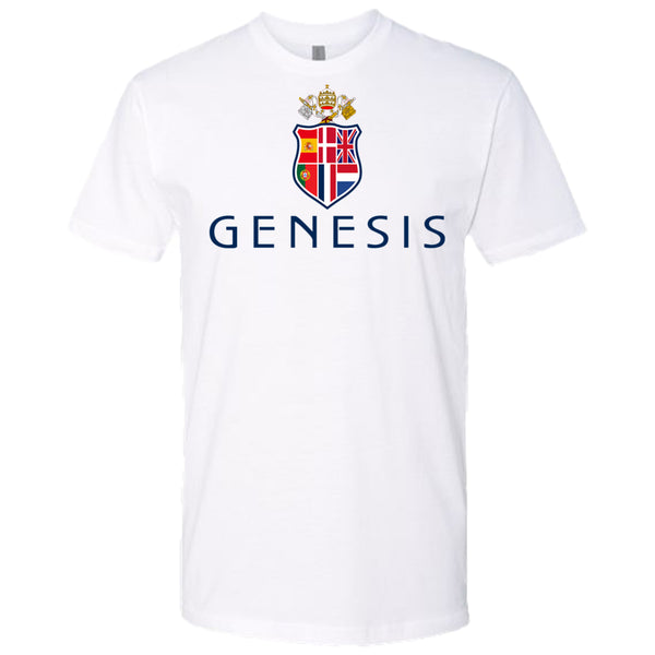 White t-shirt with Genesis logo on a white background