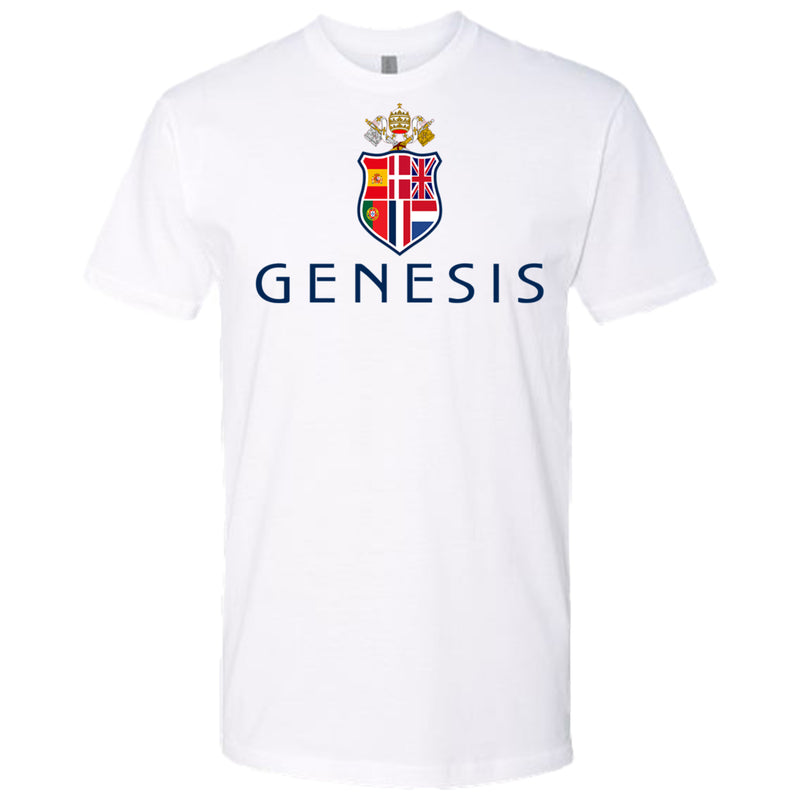 White t-shirt with Genesis logo on a white background