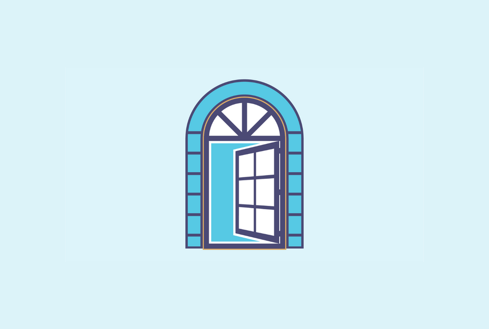 Illustration of a window with an arch on a light blue background