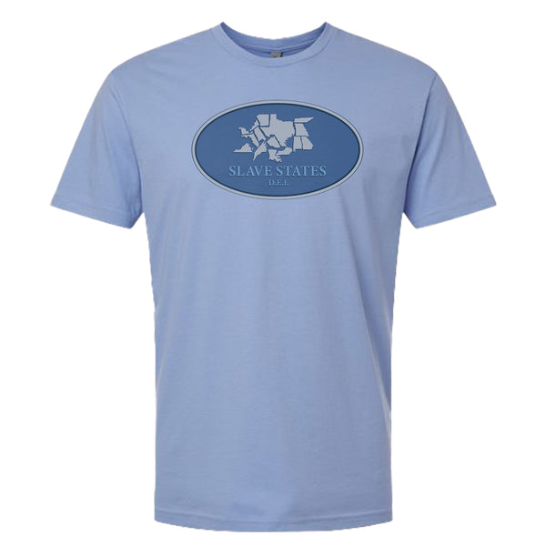 Peri Blue t-shirt with a blue oval logo and text on a white background