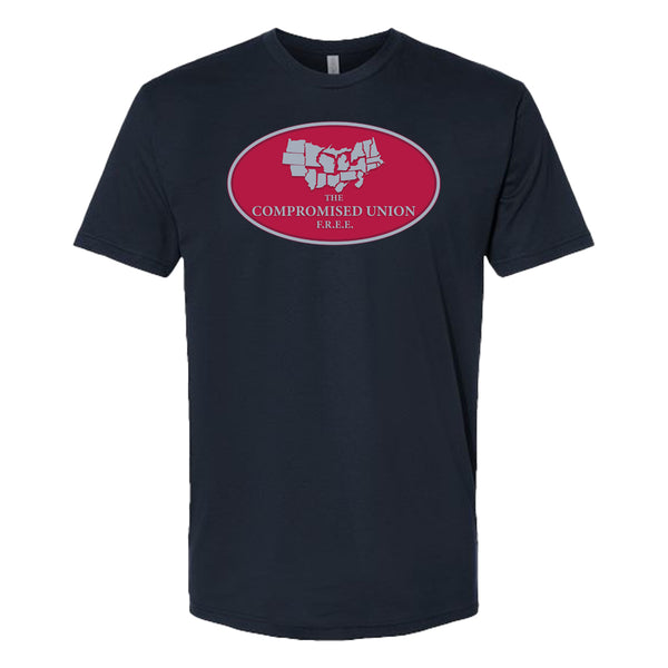 Midnight Navy t-shirt with a red and white logo on a white background